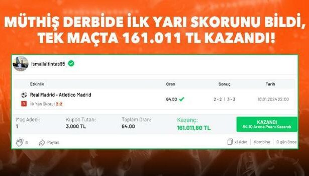 Madrid Derbisine iddaa oynadı, Misli'den 161 bin 11 TL kazandı