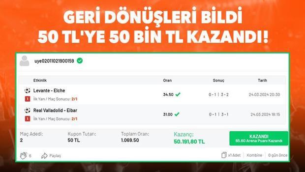 50 TL'ye 50 bin TL kazandı! 2 maçlık iddaa kuponu yaptı, Misli Arena'da paylaştı...