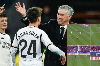 Arda Güler'in orta sahadan şutu direkten döndü! Ancelotti'den büyük övgü...