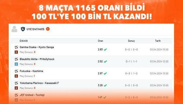 8 maçlık iddaa kuponu yaptı, 100 TL 100 bin TL kazandı