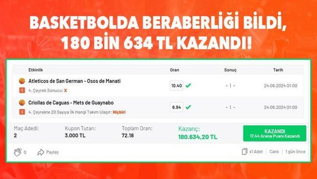 Basketbol maçlarına iddaa oynadı, son çeyrekte beraberliği bildi! 180 bin 634 TL kazandı...