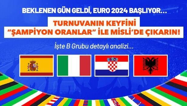 EURO 2024 B Grubu detaylı analizi, turnuvaya özel oyunlar ve çok daha fazlası burada! Heyecanı Şampiyon Oran’la Misli’de Yaşa...