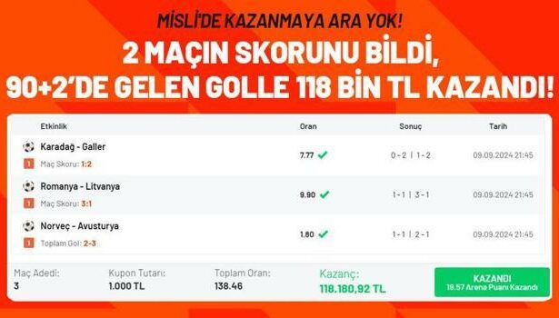 3 maçlık iddaa kuponu yaptı, 90+2'de 118 bin TL kazandı