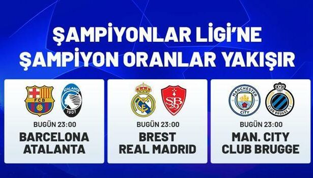 Devler Ligi'nde bugün Barcelona, Real Madrid ve Manchester City sahaya çıkıyor! Şampiyonlar Ligi'ne özel Şampiyon Oranlar Misli'de