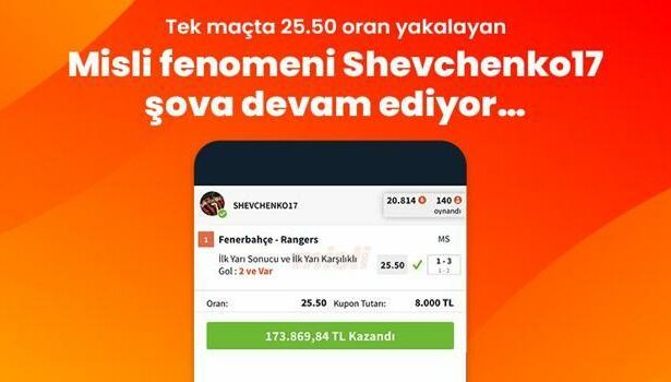 Tek maçta 25.50 oran yakalayan Misli fenomeni Shevchenko17 şova devam ediyor…