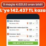 9 maçla 4.021,63 oran bildi! 50 TL’ye 142.437 TL kazandı!