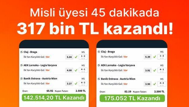 Misli üyesi 45 dakikada 317 bin TL kazandı!