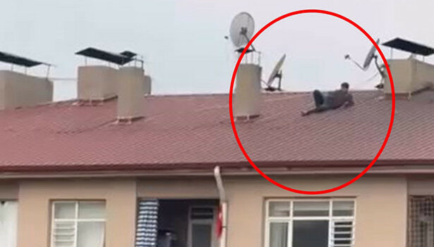 Amatör Lig maçını çatıda uzanarak izledi; o anlar kamerada